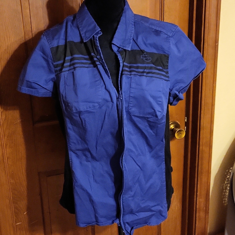 Harley Davidson Purple Black Zip Up Logo Motorcycle Moto Jacket Shirt Medium